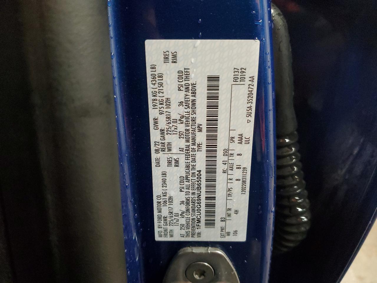 2022 Ford Escape Se VIN: 1FMCU0G69NUB65004 Lot: 93762275