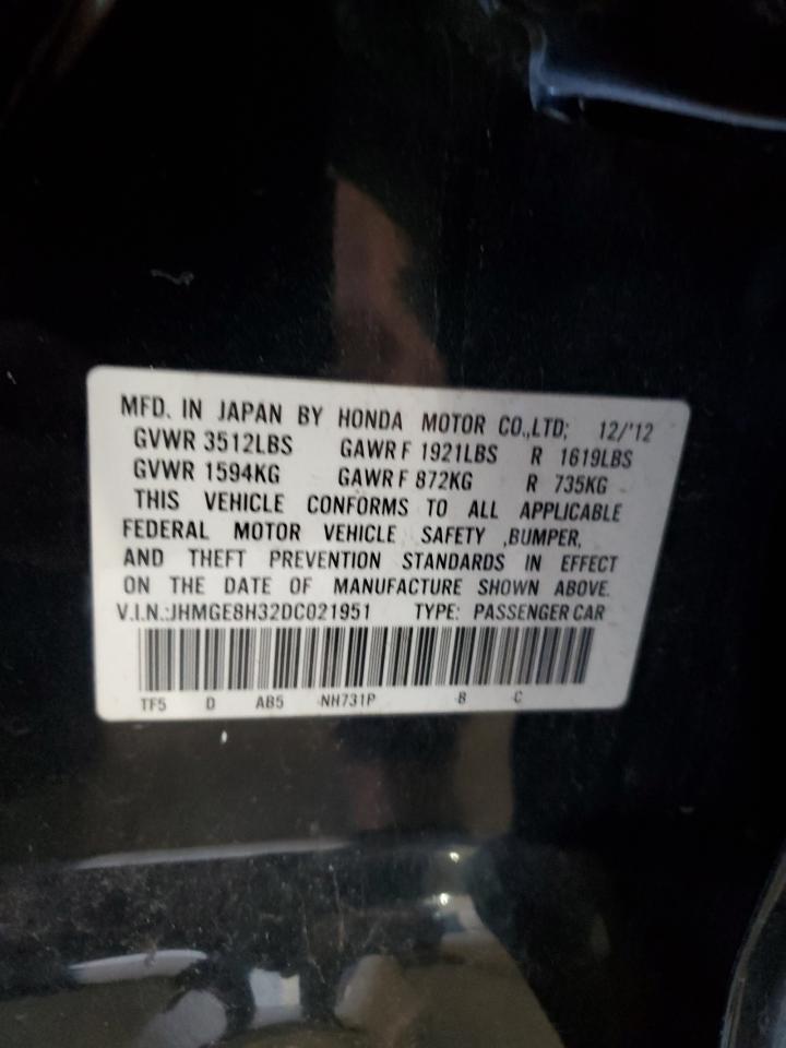 2013 Honda Fit VIN: JHMGE8H32DC021951 Lot: 92601645