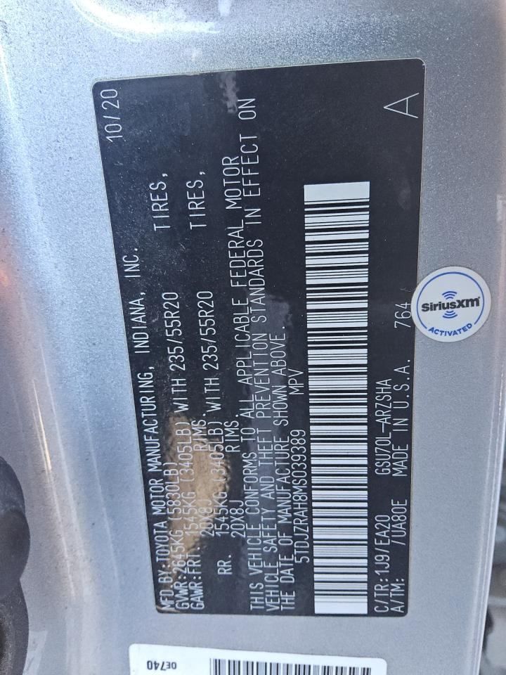 2021 Toyota Highlander Xse VIN: 5TDJZRAH8MS039389 Lot: 84440855