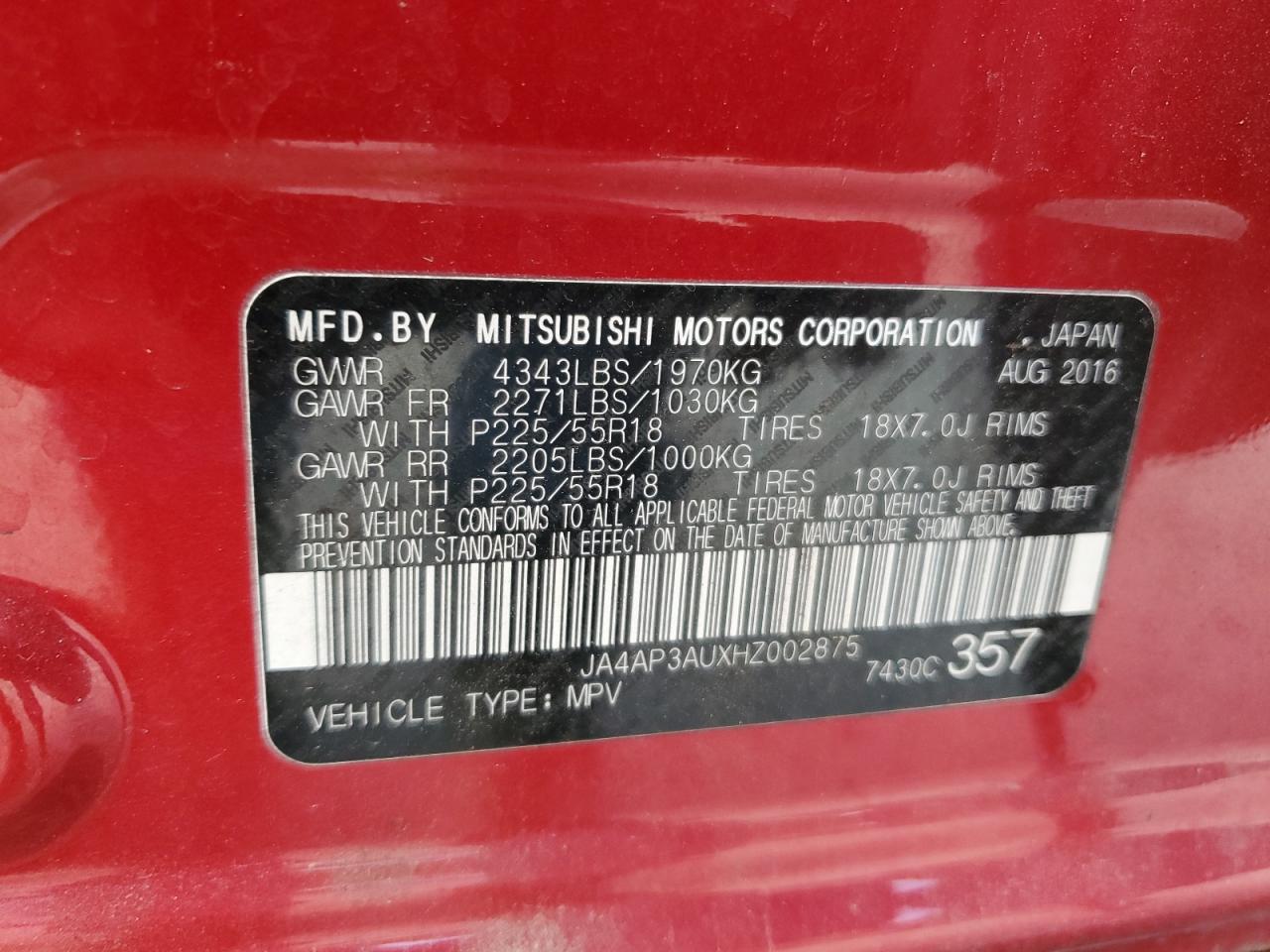 2017 Mitsubishi Outlander Sport Es VIN: JA4AP3AUXHZ002875 Lot: 93510555