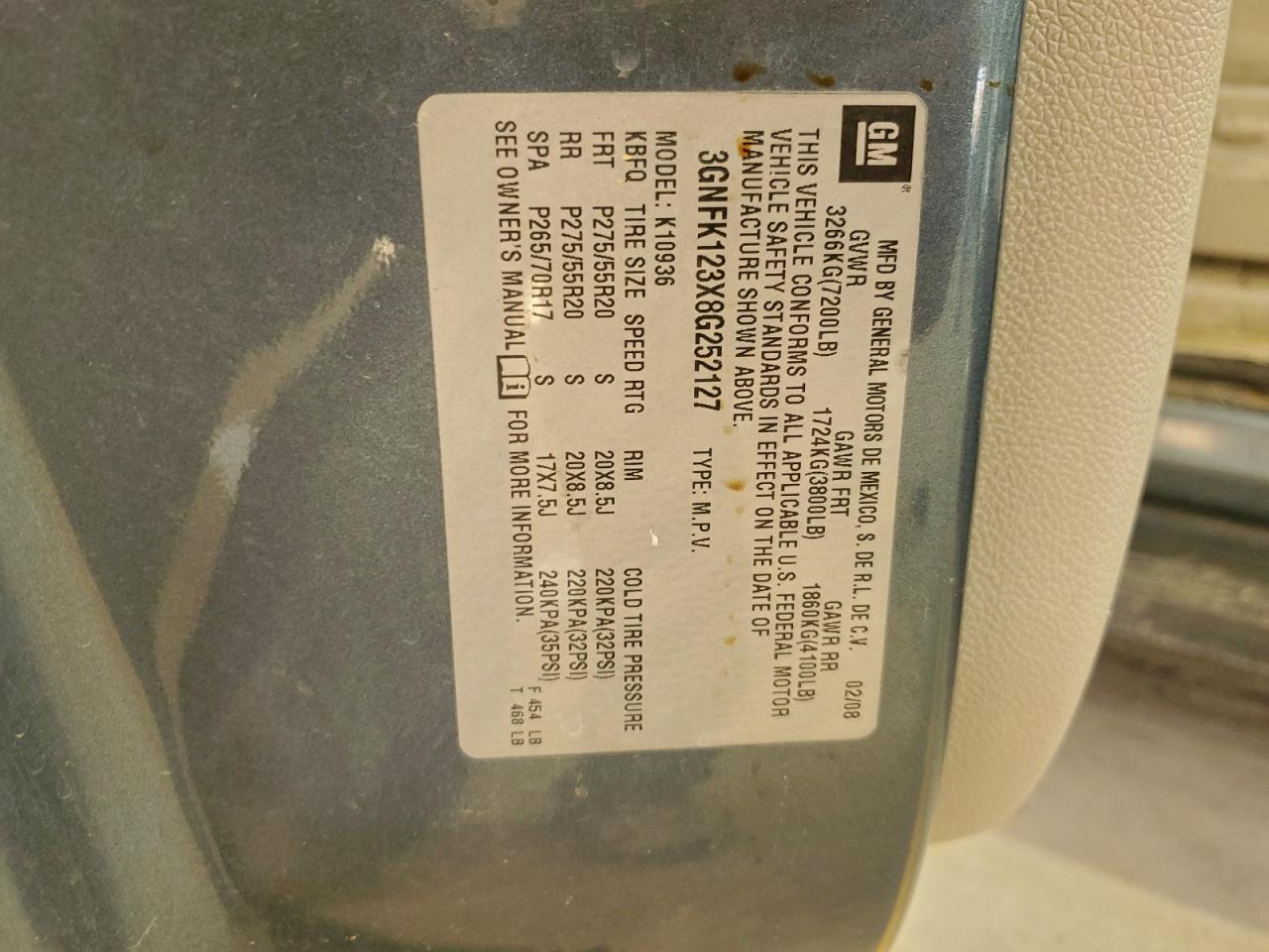 2008 Chevrolet Avalanche K1500 VIN: 3GNFK123X8G252127 Lot: 94291455