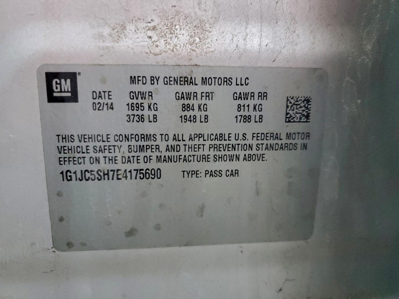 2014 Chevrolet Sonic Lt VIN: 1G1JC5SH7E4175690 Lot: 93599335