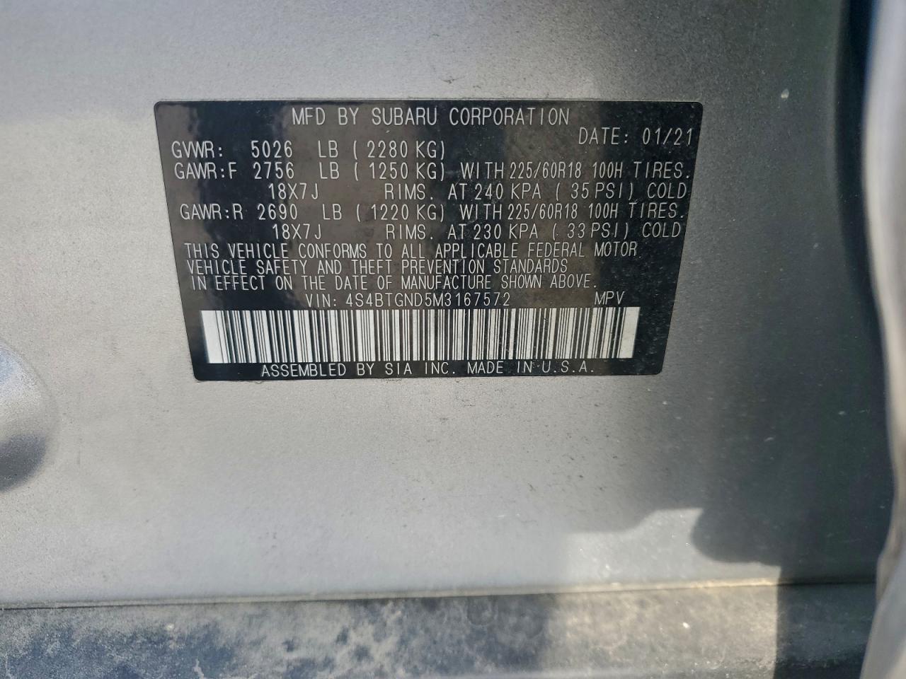 2021 Subaru Outback Limited Xt VIN: 4S4BTGND5M3167572 Lot: 94445085