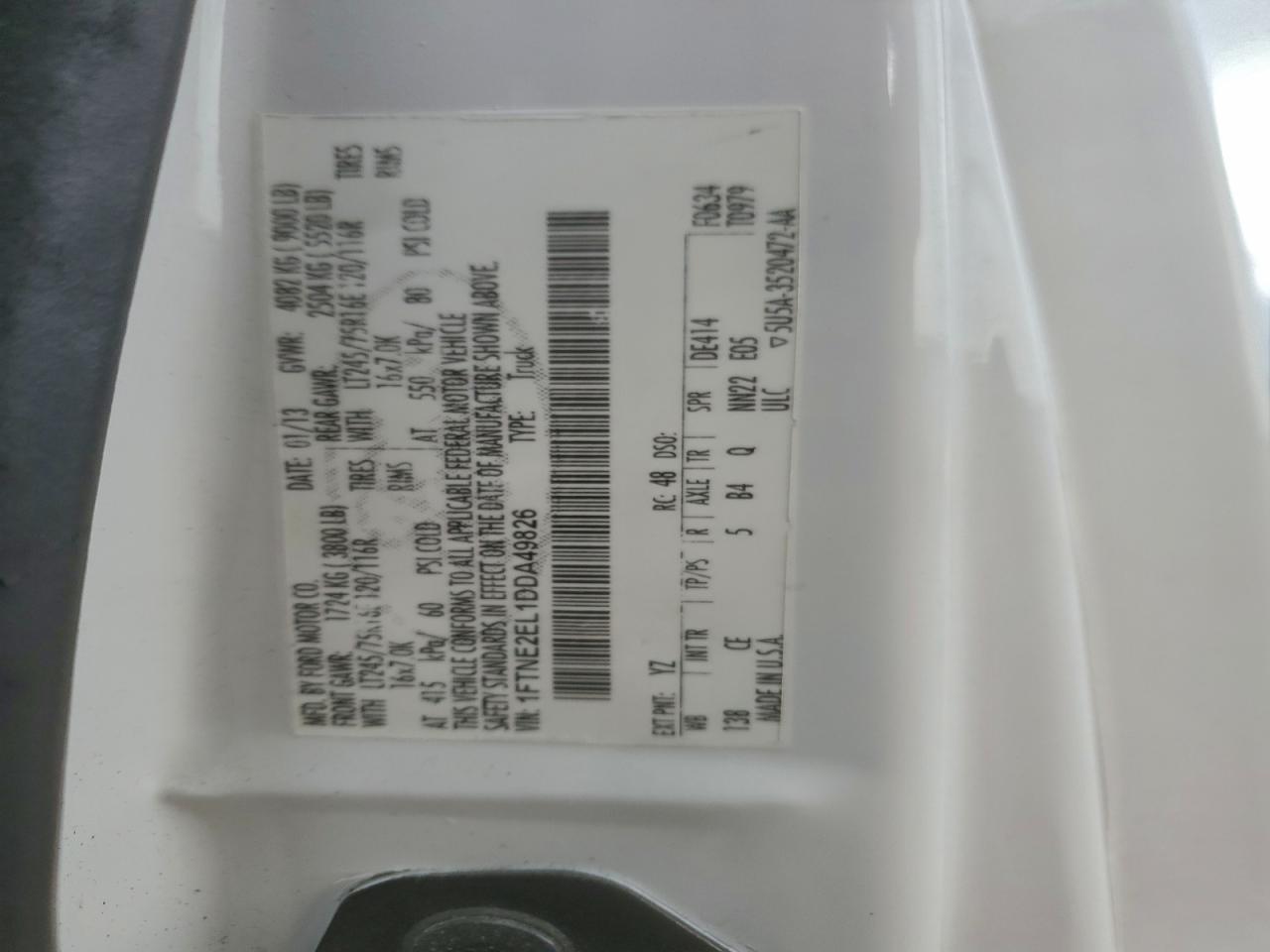 2013 Ford Econoline E250 Van VIN: 1FTNE2EL1DDA49826 Lot: 94473745