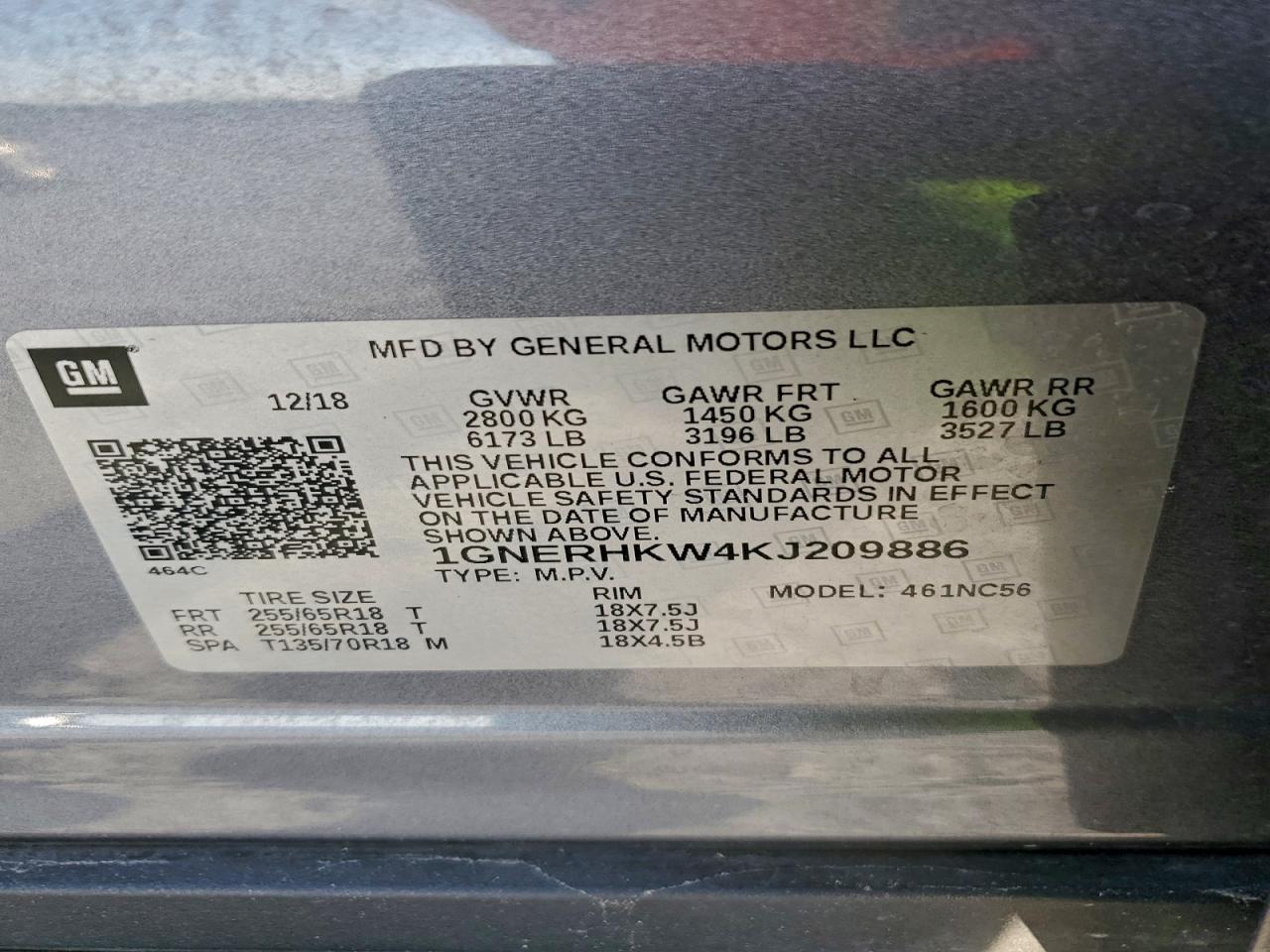 2019 Chevrolet Traverse Lt VIN: 1GNERHKW4KJ209886 Lot: 94239515