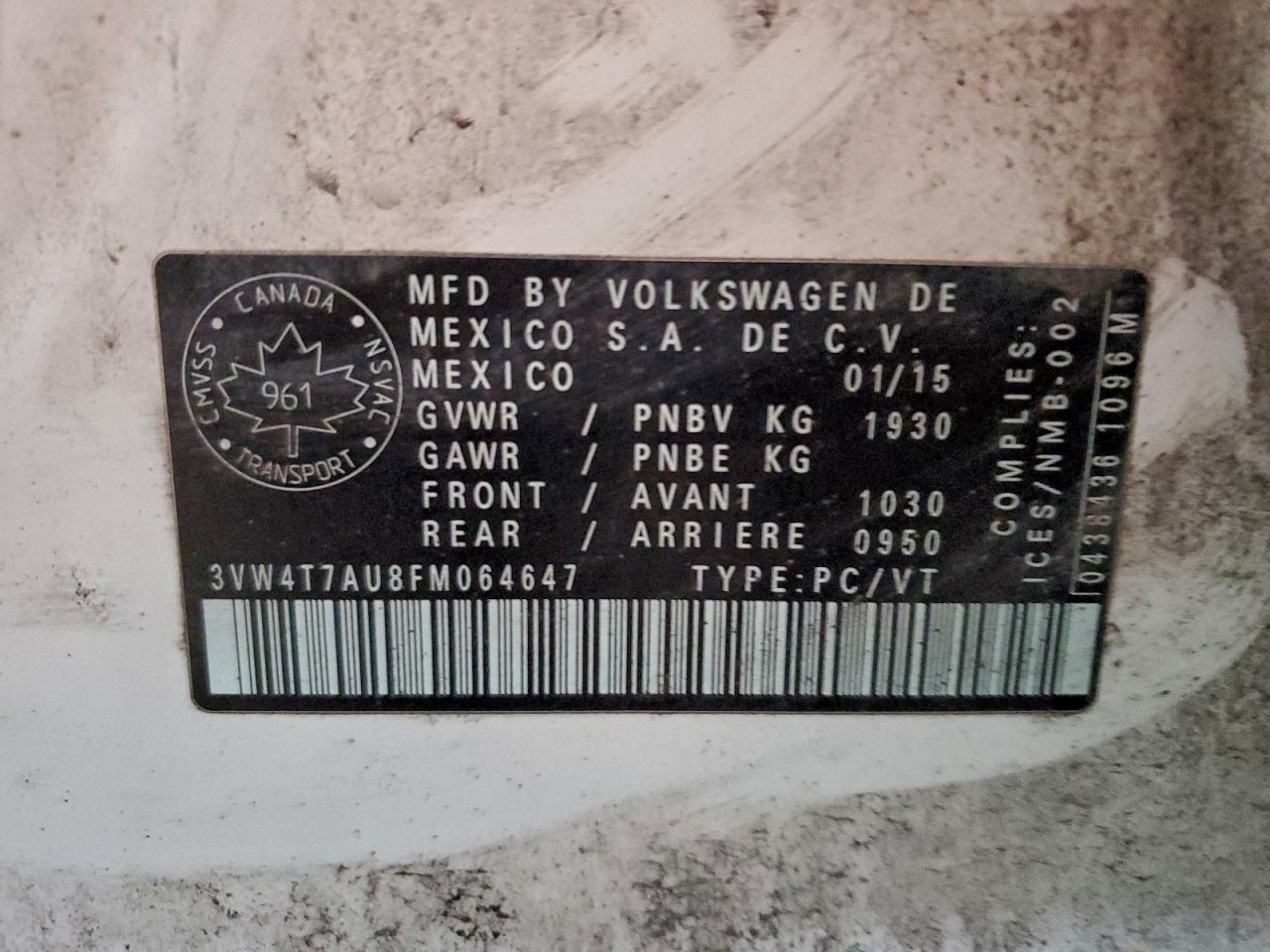 2015 Volkswagen Gti VIN: 3VW4T7AU8FM064647 Lot: 94815475
