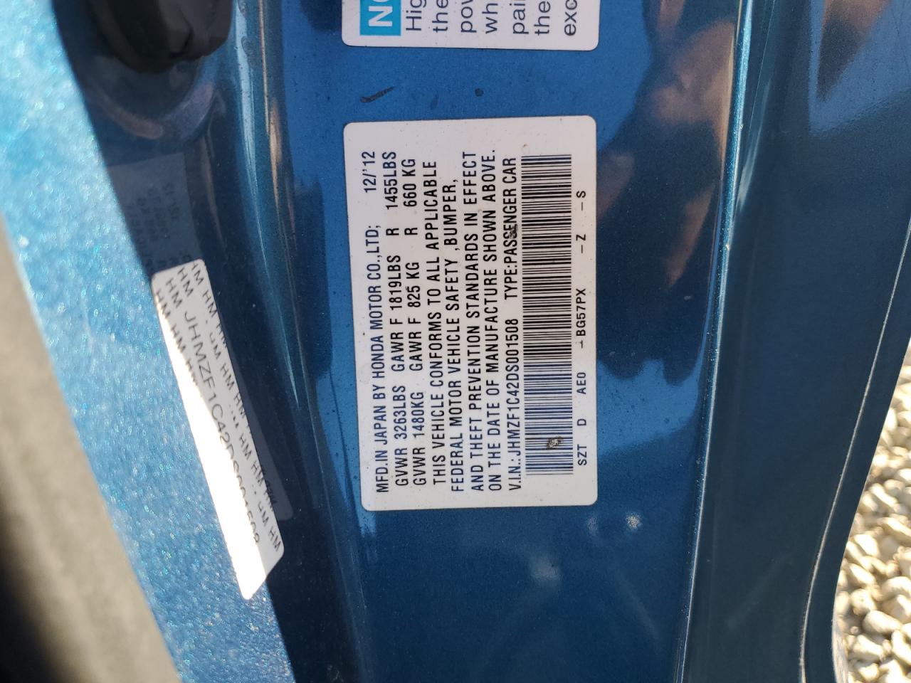 2013 Honda Cr-Z VIN: JHMZF1C42DS001508 Lot: 92081145