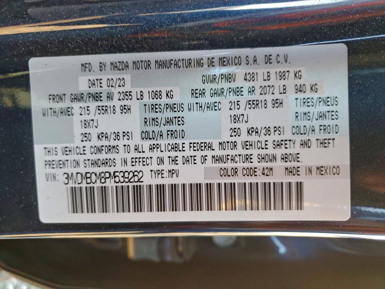 2023 Mazda Cx-30 Preferred VIN: 3MVDMBCM8PM539262 Lot: 94188335