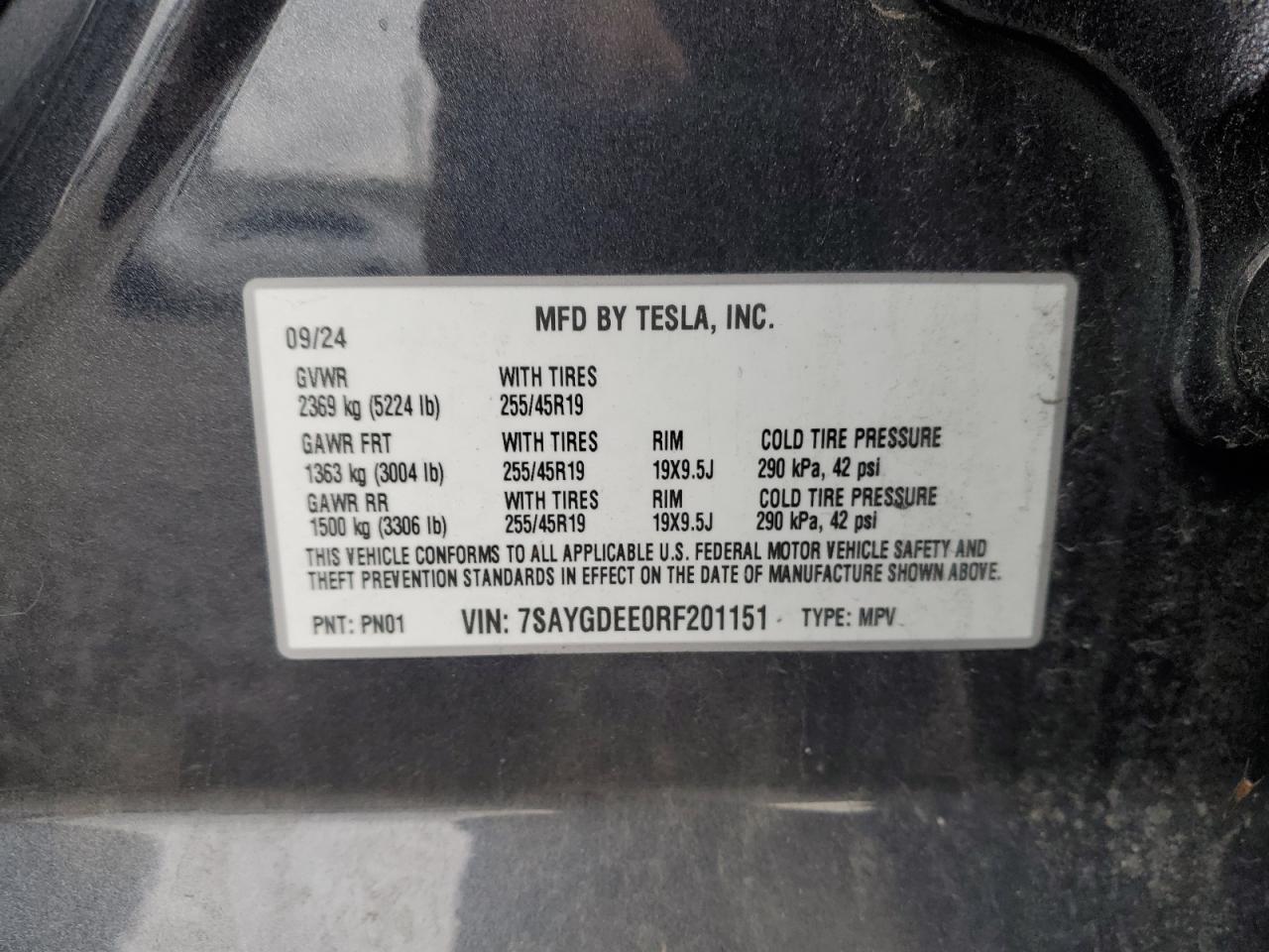 2024 Tesla Model Y VIN: 7SAYGDEE0RF201151 Lot: 93516755