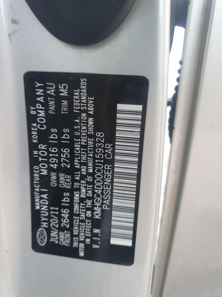 2012 Hyundai Genesis 3.8L VIN: KMHGC4DD0CU159328 Lot: 89902875