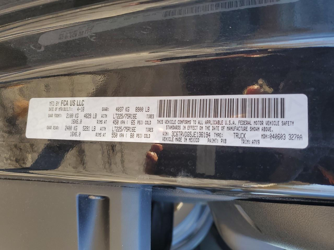 2018 Ram Promaster 2500 Delivery Van VIN: 3C6TRVDG5JE136194 Lot: 91246975