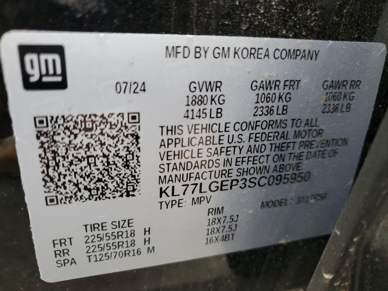 2025 Chevrolet Trax 1Rs VIN: KL77LGEP3SC095950 Lot: 92427785