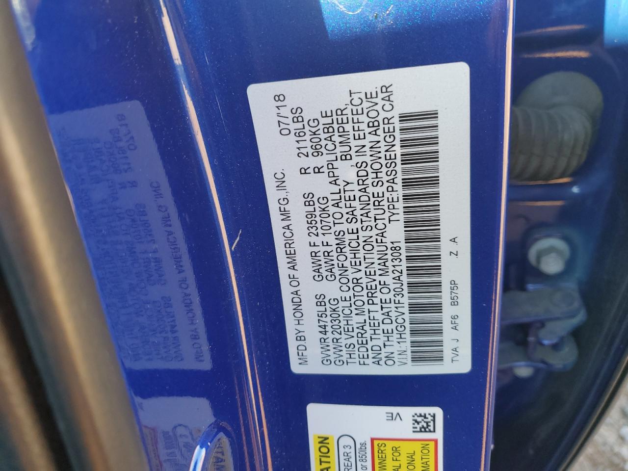 2018 Honda Accord Sport VIN: 1HGCV1F30JA213081 Lot: 91371555