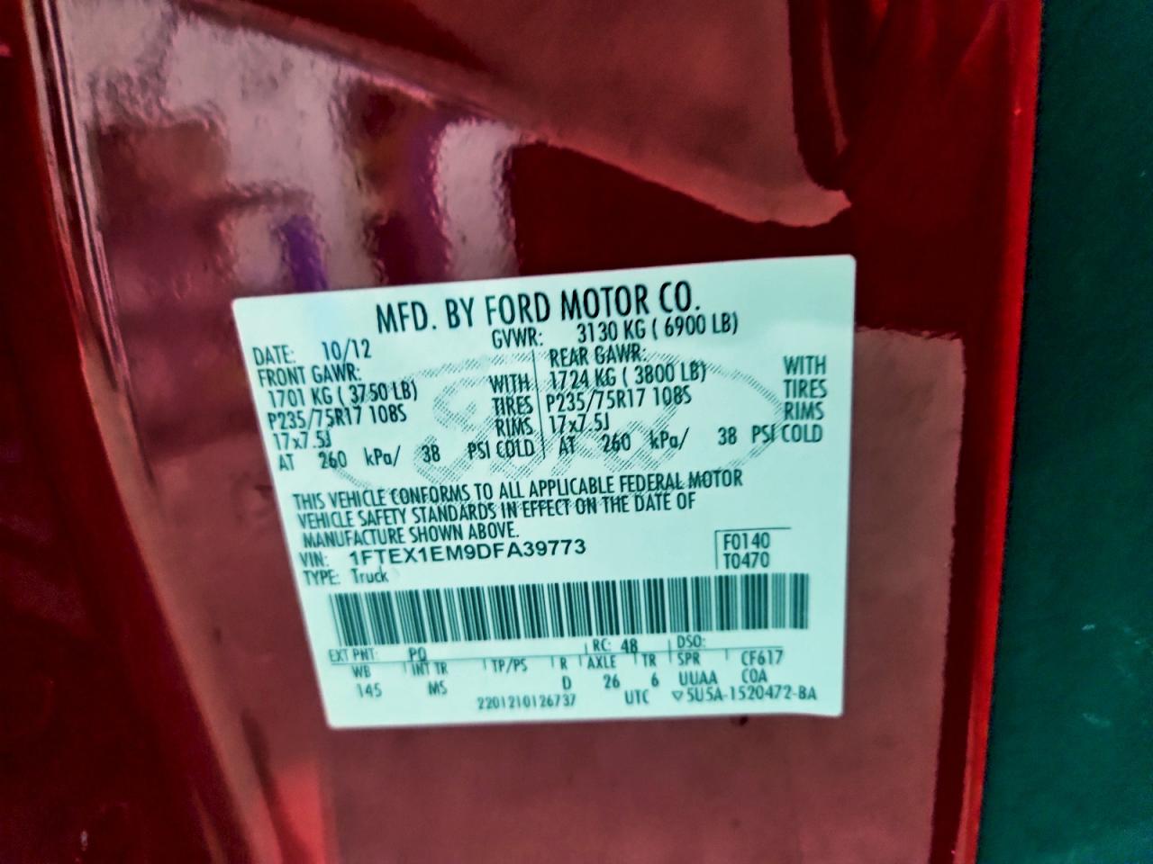 2013 Ford F150 Super Cab VIN: 1FTEX1EM9DFA39773 Lot: 94060075