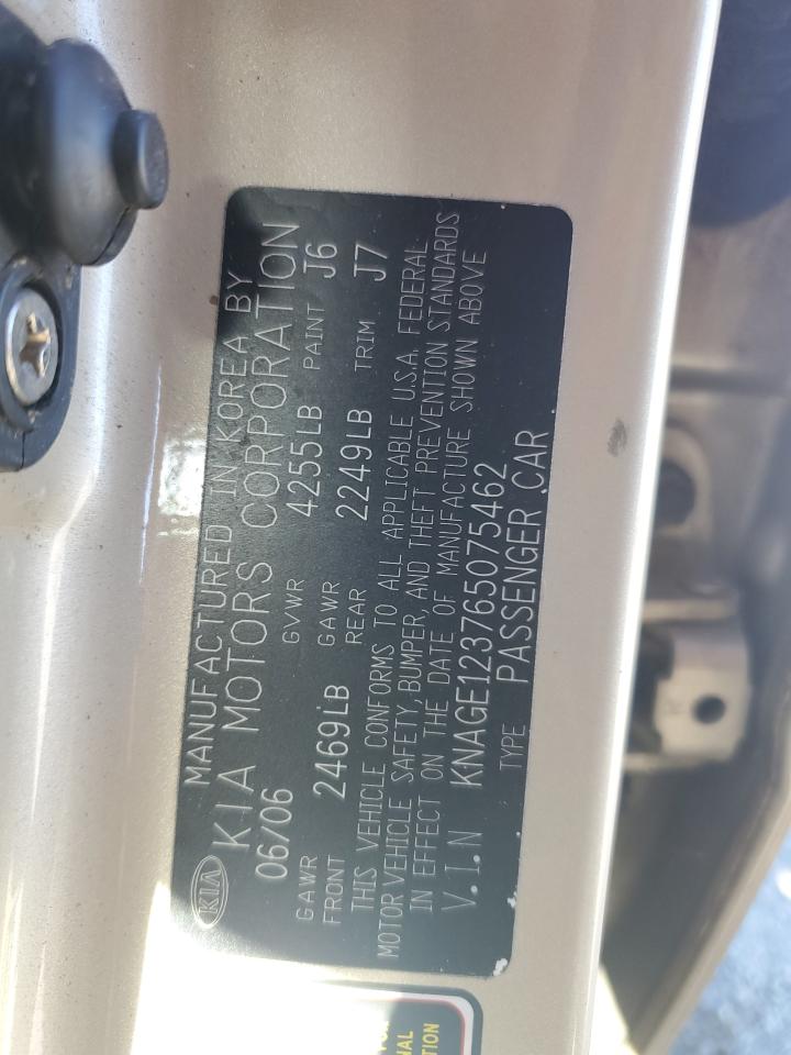 2006 Kia Optima Lx VIN: KNAGE123765075462 Lot: 90691555