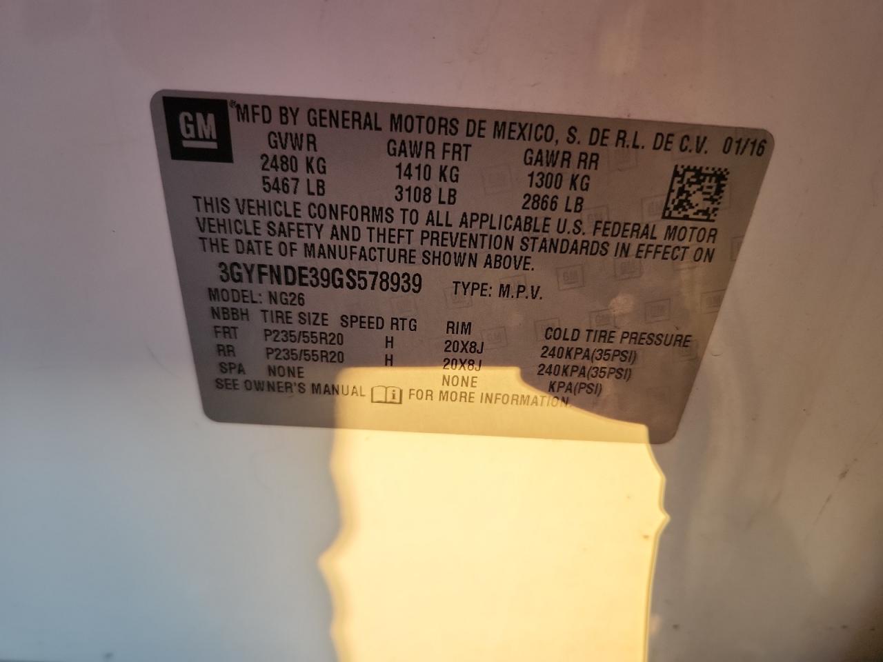 2016 Cadillac Srx Premium Collection VIN: 3GYFNDE39GS578939 Lot: 84252715