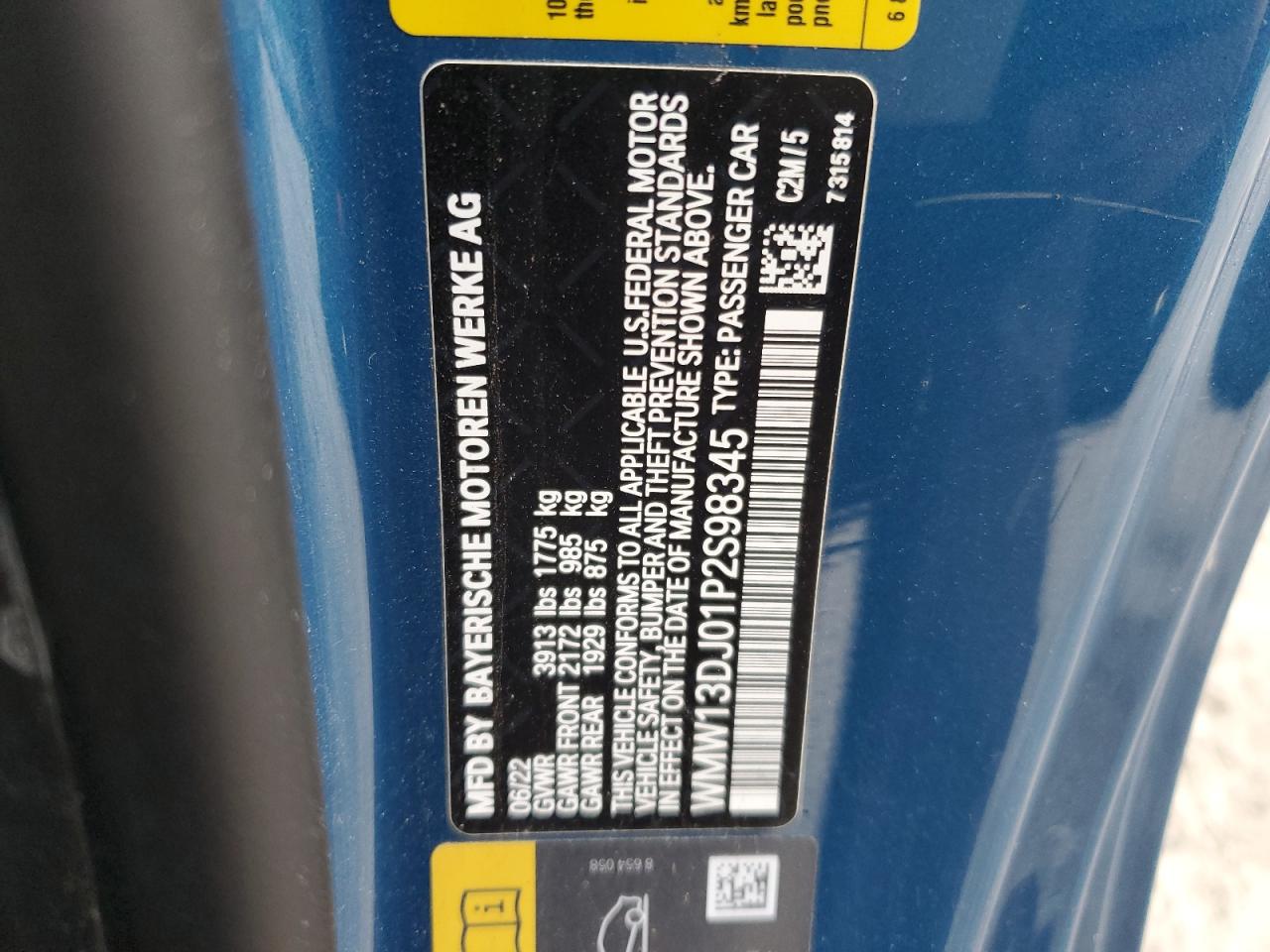 2023 Mini Cooper Se VIN: WMW13DJ01P2S98345 Lot: 91760755