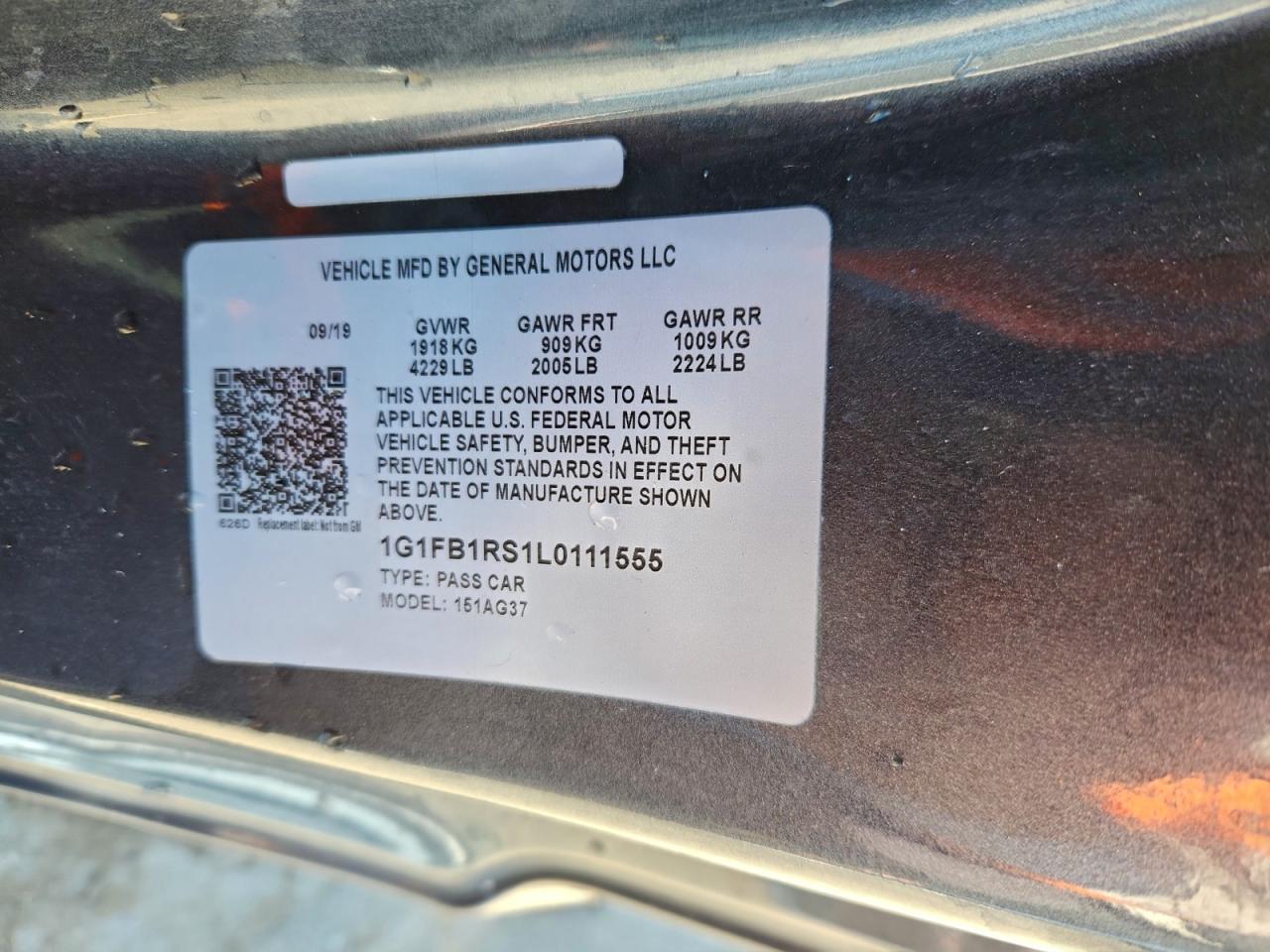 2020 Chevrolet Camaro Ls VIN: 1G1FB1RS1L0111555 Lot: 93749395