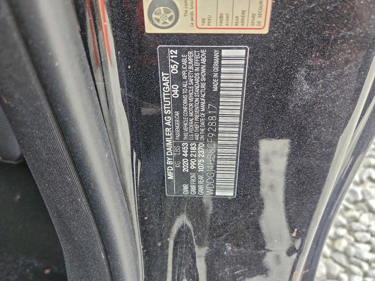 2012 Mercedes-Benz C 250 VIN: WDDGJ4HB8CF928817 Lot: 93864675