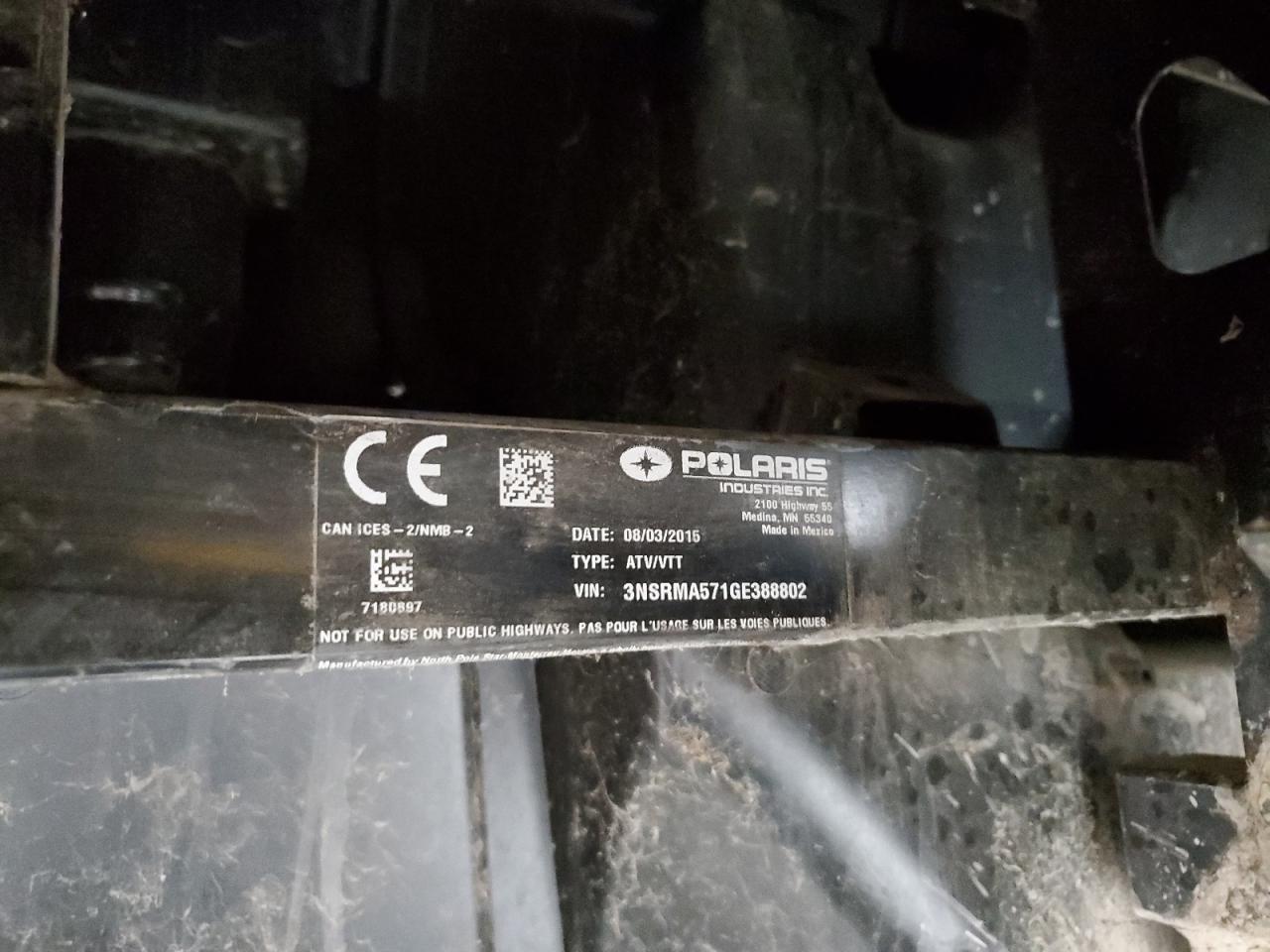2016 Polaris Ranger 570 VIN: 3NSRMA571GE388802 Lot: 91765225
