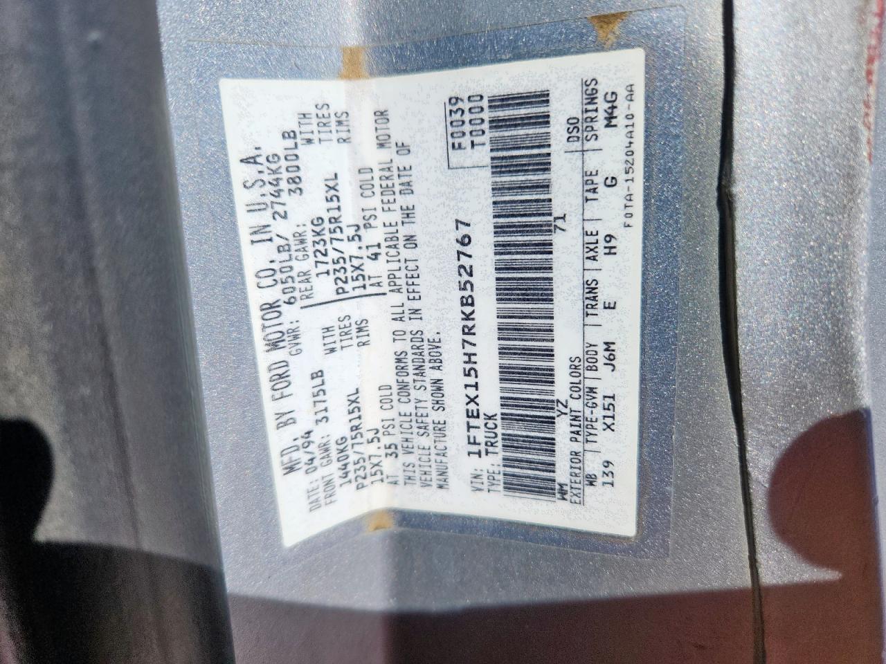 1994 Ford F150 VIN: 1FTEX15H7RKB52767 Lot: 91199975