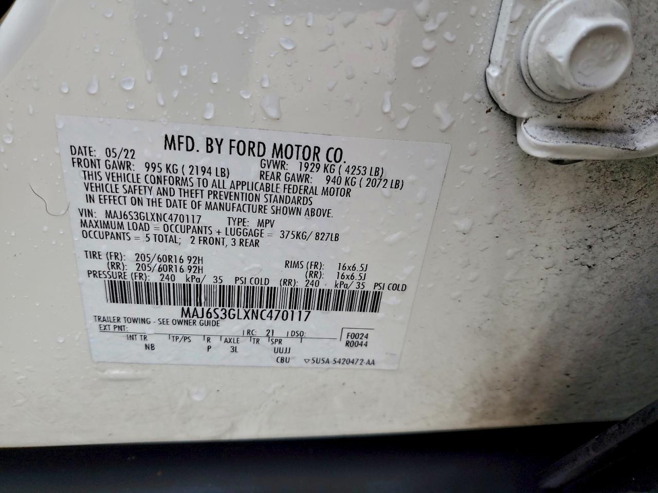 2022 Ford Ecosport Se VIN: MAJ6S3GLXNC470117 Lot: 93841855