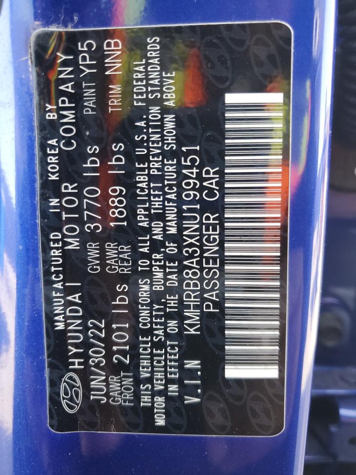 2022 Hyundai Venue Se VIN: KMHRB8A3XNU199451 Lot: 85407415