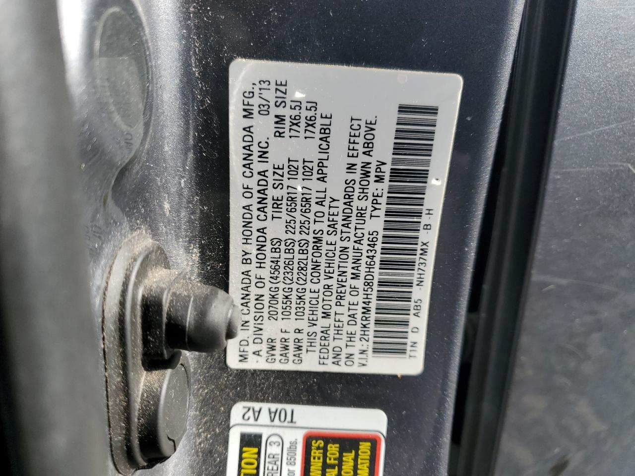 2013 Honda Cr-V Ex VIN: 2HKRM4H58DH643465 Lot: 92890745