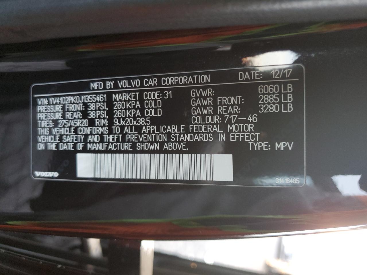 2018 Volvo Xc90 T5 VIN: YV4102PK0J1355461 Lot: 91486475