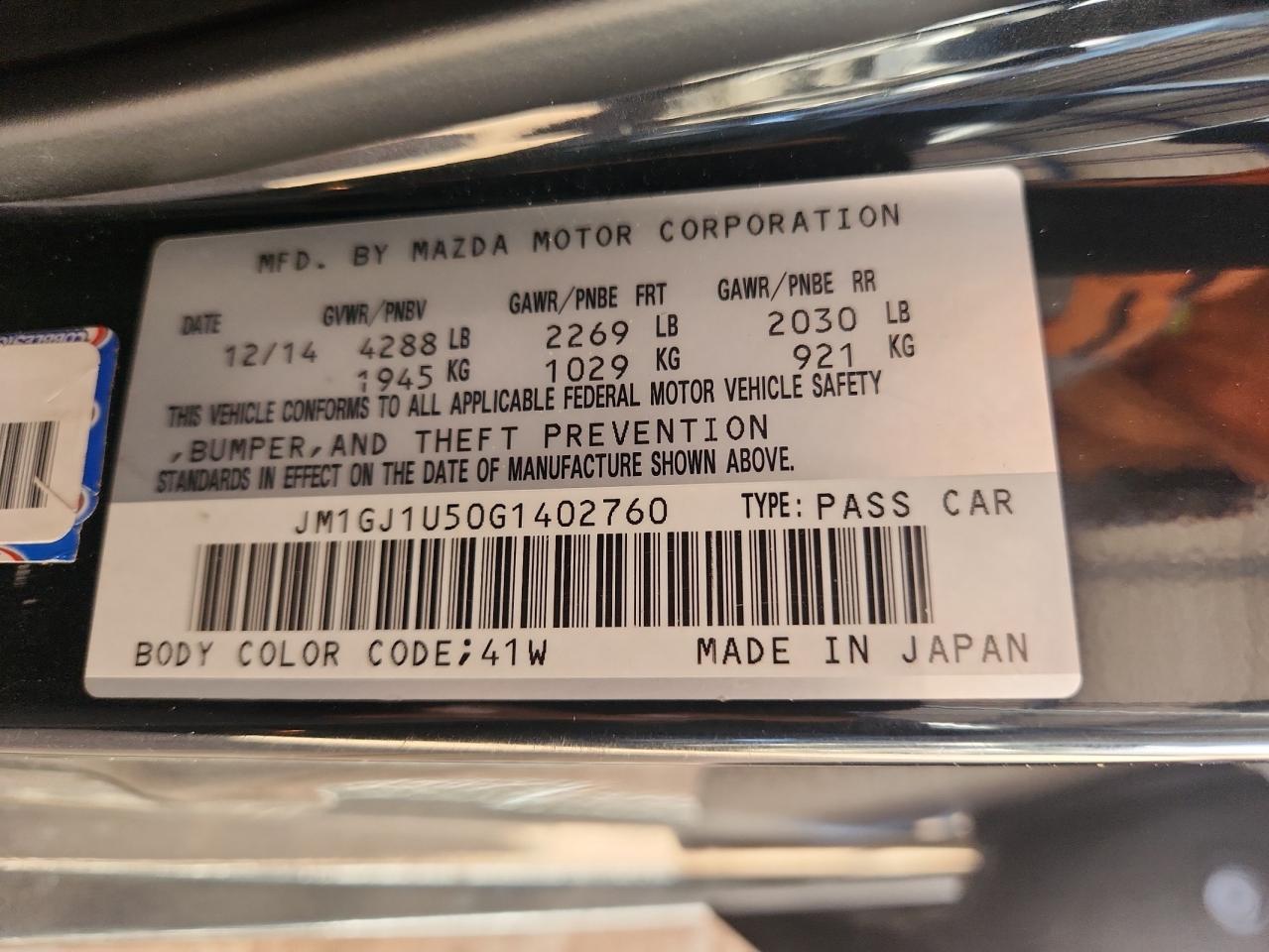 2016 Mazda 6 Sport VIN: JM1GJ1U50G1402760 Lot: 92706725