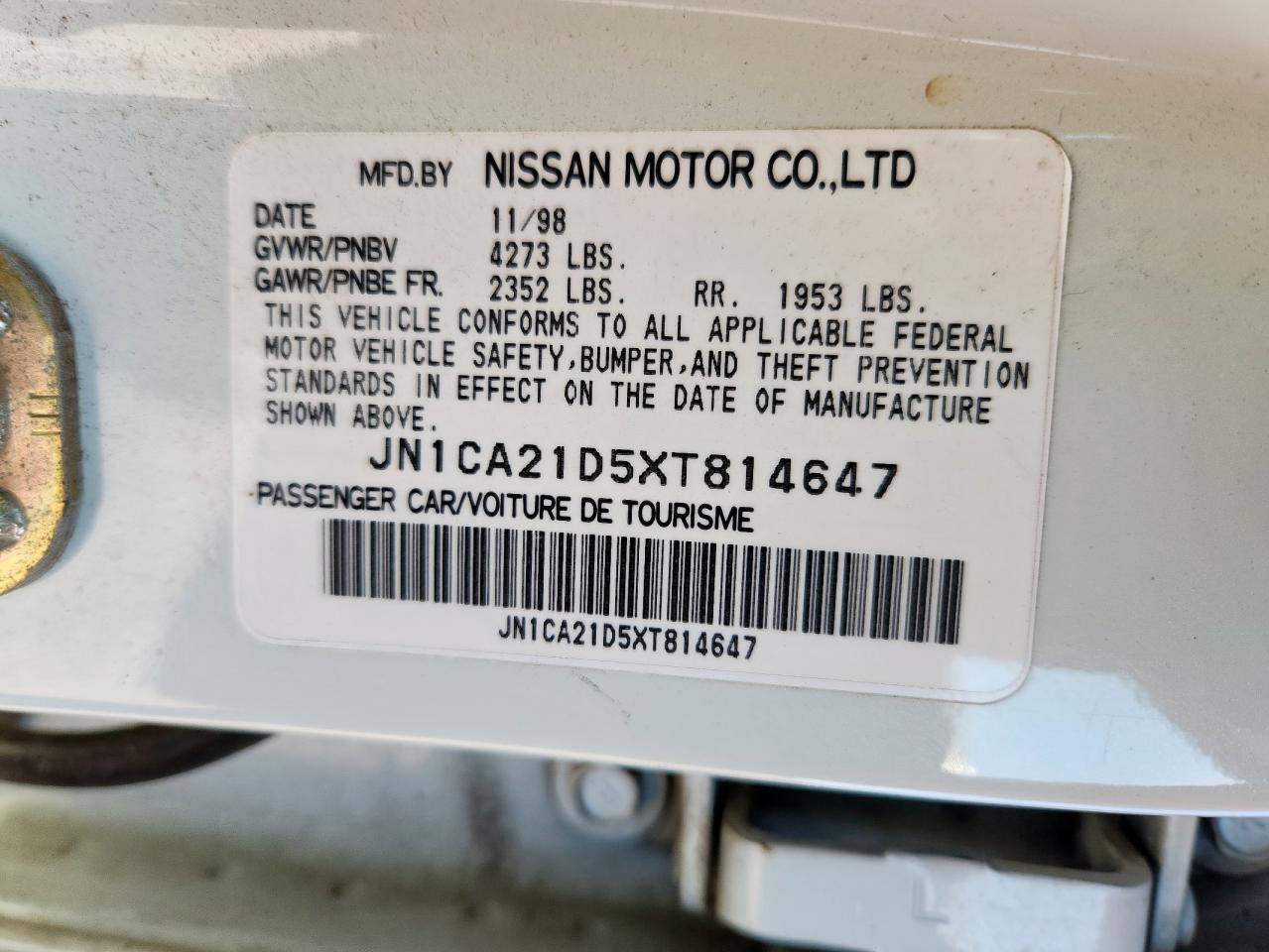 1999 Nissan Maxima Gle VIN: JN1CA21D5XT814647 Lot: 91261665