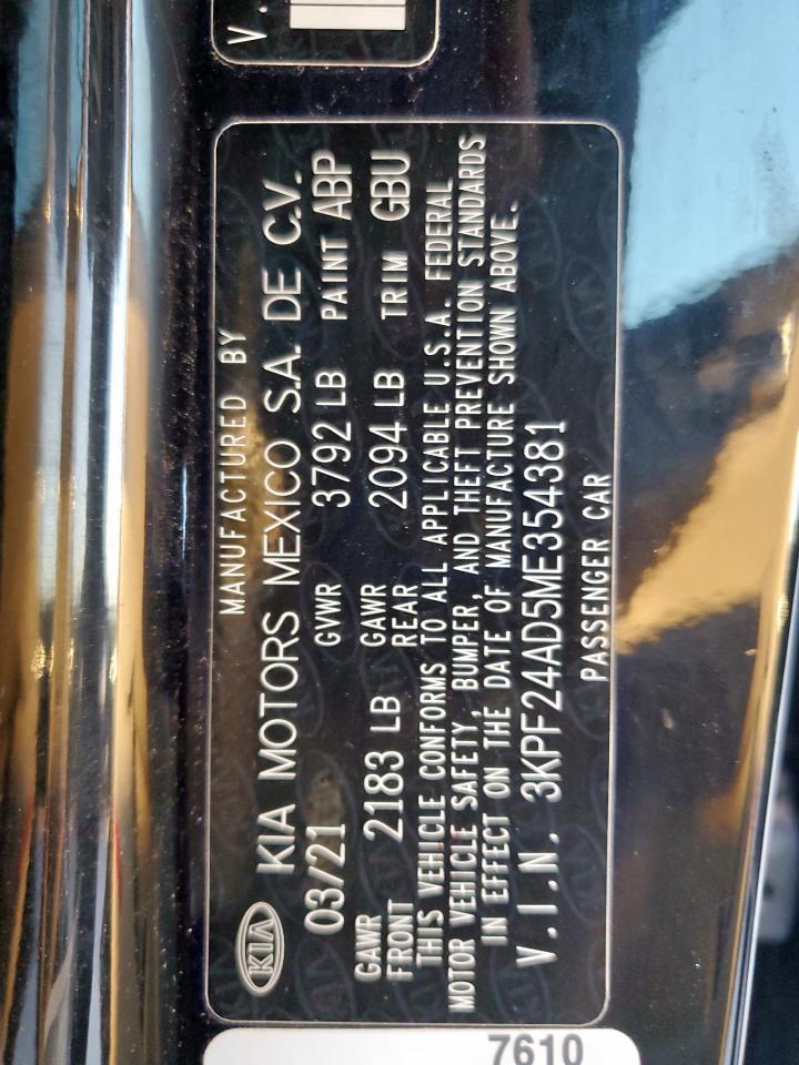 2021 Kia Forte Fe VIN: 3KPF24AD5ME354381 Lot: 87113745