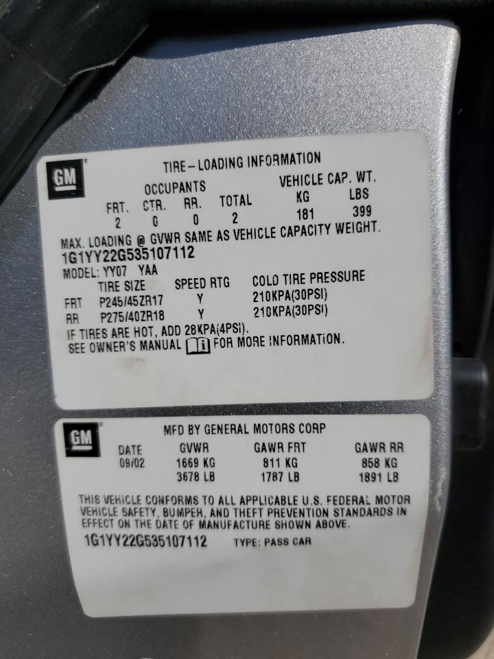 2003 Chevrolet Corvette VIN: 1G1YY22G535107112 Lot: 93304435