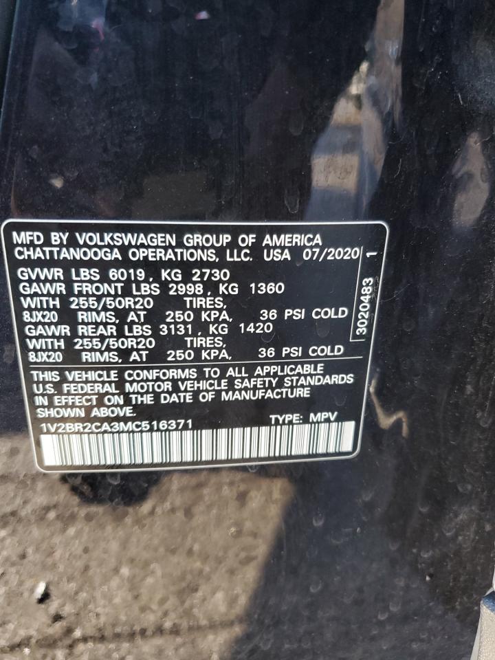 2021 Volkswagen Atlas Sel VIN: 1V2BR2CA3MC516371 Lot: 93304515