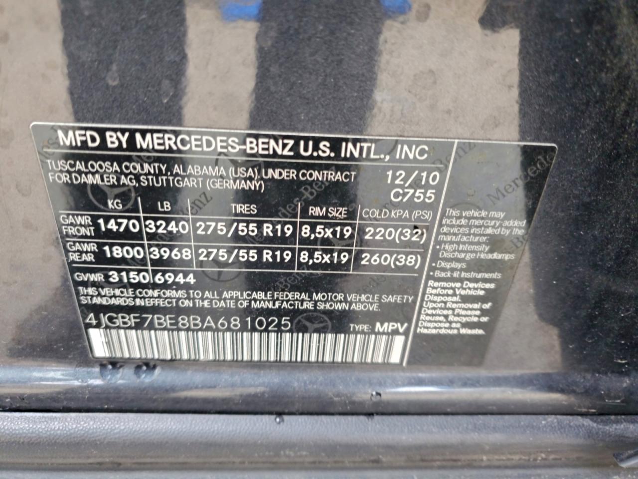 2011 Mercedes-Benz Gl 450 4Matic VIN: 4JGBF7BE8BA681025 Lot: 93662295