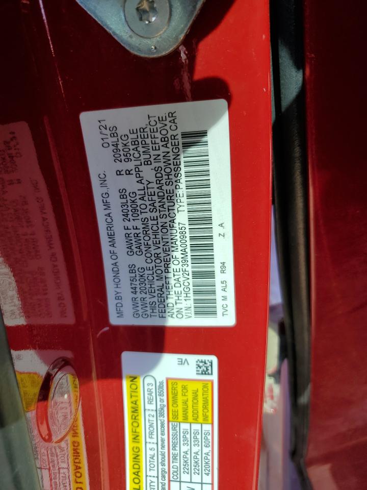 2021 Honda Accord Sport VIN: 1HGCV2F39MA009857 Lot: 92585115