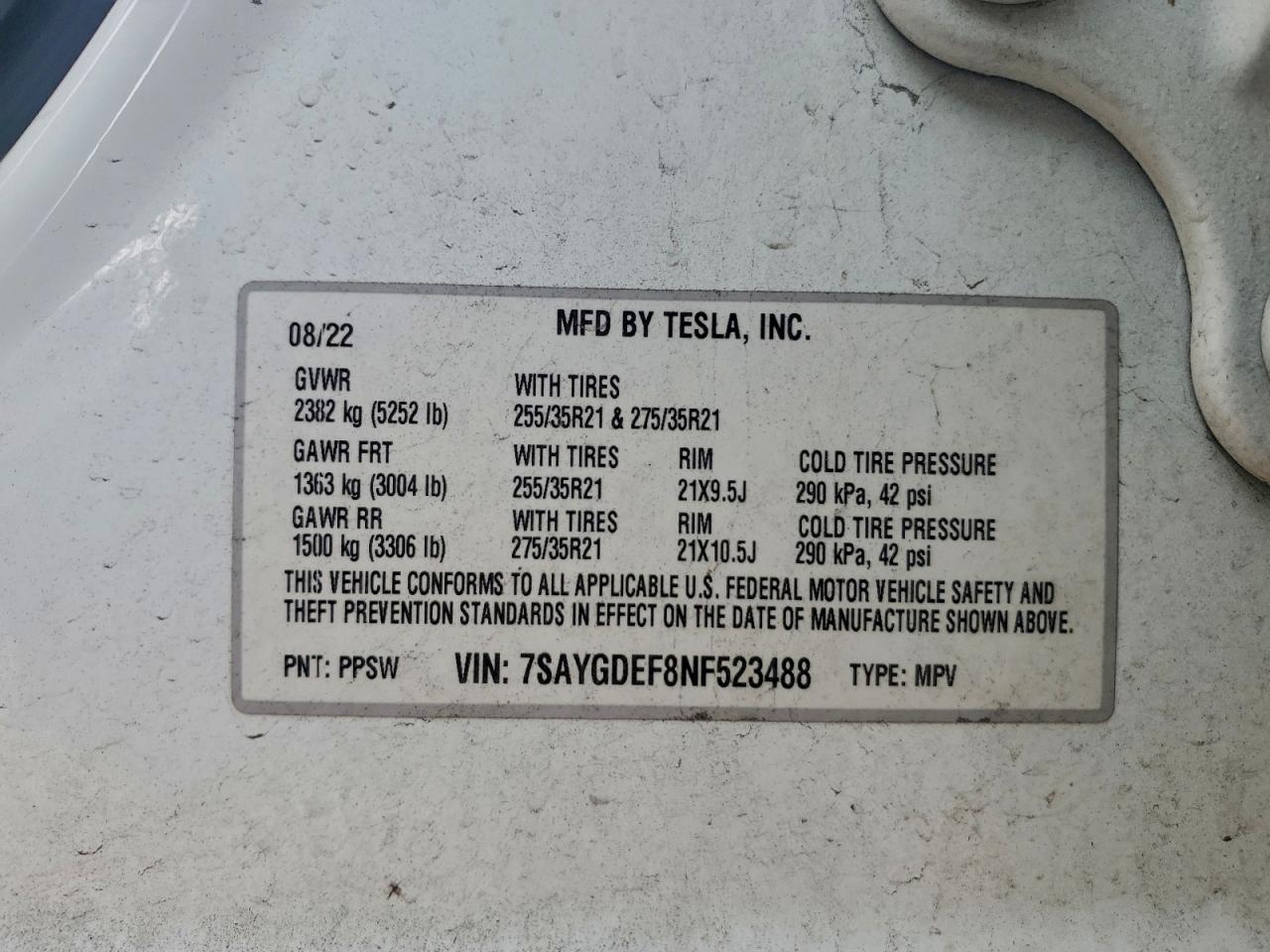 2022 Tesla Model Y VIN: 7SAYGDEF8NF523488 Lot: 94349115