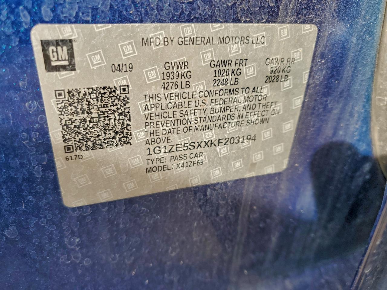 2019 Chevrolet Malibu Premier VIN: 1G1ZE5SXXKF203194 Lot: 93820795