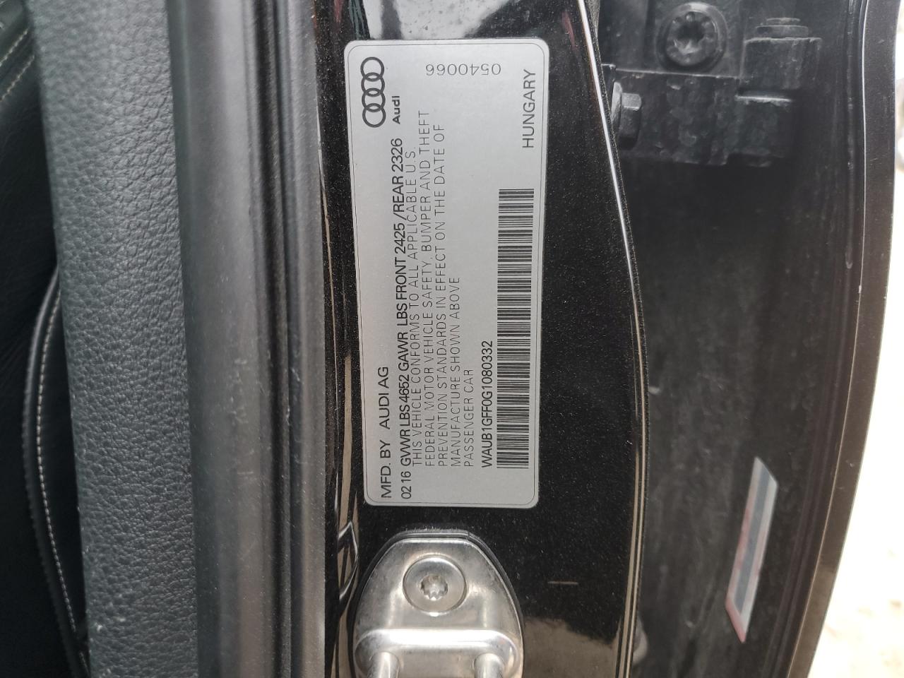 2016 Audi S3 Premium Plus VIN: WAUB1GFF0G1080332 Lot: 93504465