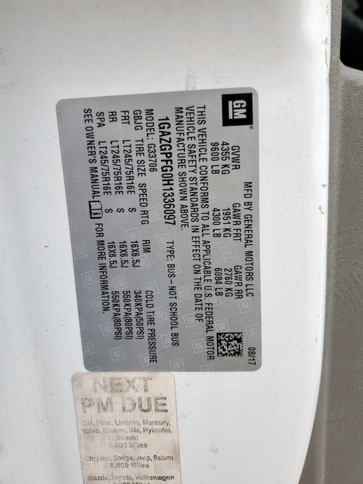 2017 Chevrolet Express G3500 Lt VIN: 1GAZGPFG0H1336097 Lot: 93743475