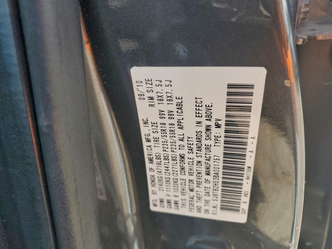 2011 Acura Rdx Technology VIN: 5J8TB2H53BA001757 Lot: 94262825