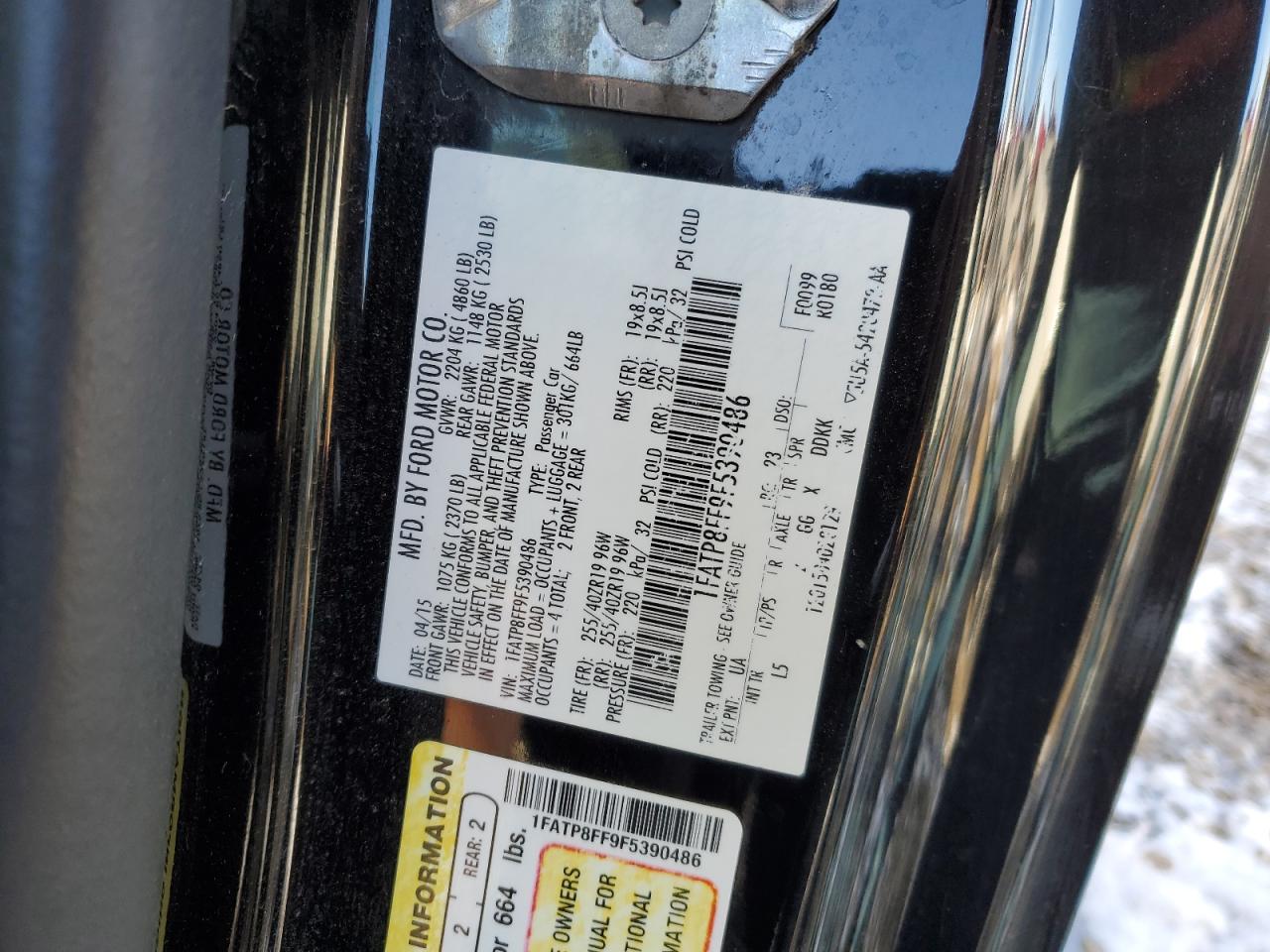 2015 Ford Mustang Gt VIN: 1FATP8FF9F5390486 Lot: 90705095