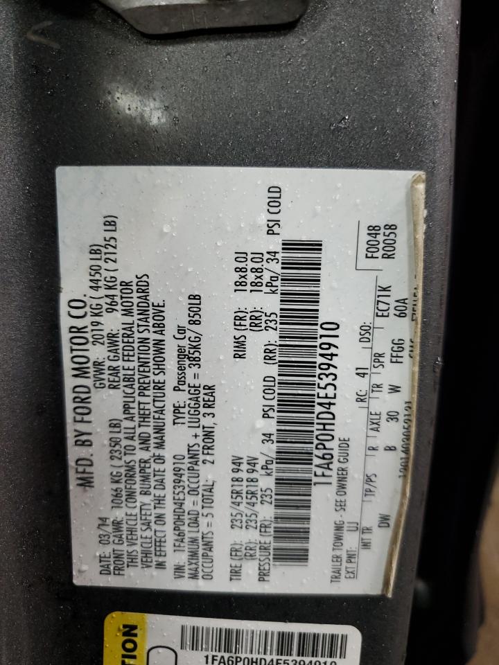 2014 Ford Fusion Se VIN: 1FA6P0HD4E5394910 Lot: 93058045