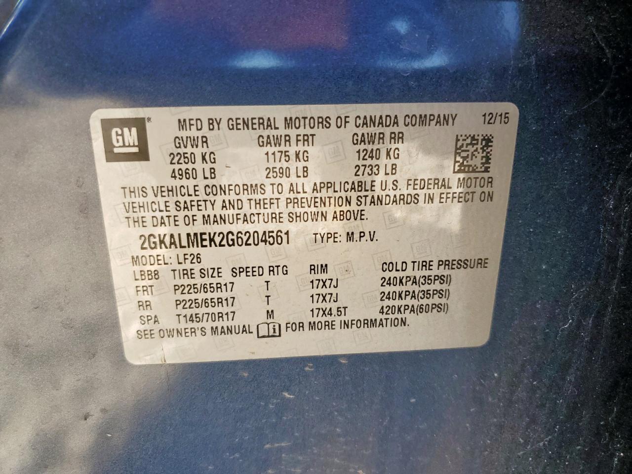 2016 GMC Terrain Sle VIN: 2GKALMEK2G6204561 Lot: 90798755