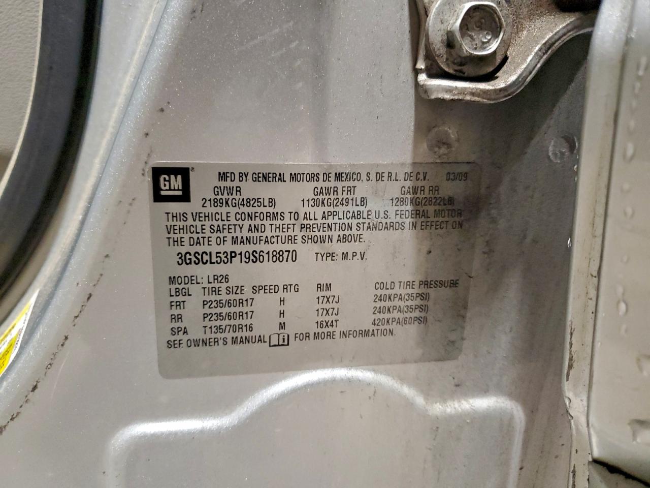 2009 Saturn Vue Xr VIN: 3GSCL53P19S618870 Lot: 94372465