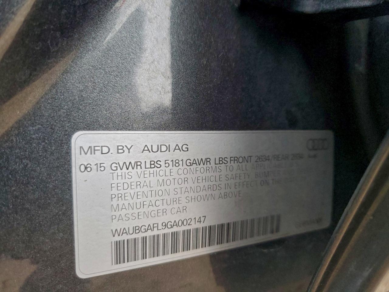 2016 Audi S4 Premium Plus VIN: WAUBGAFL9GA002147 Lot: 94056155