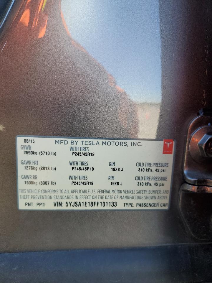 2015 Tesla Model S VIN: 5YJSA1E18FF101133 Lot: 89856995