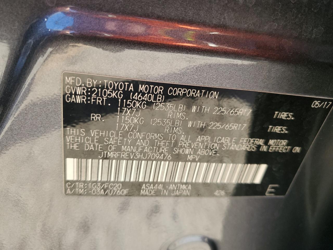 2017 Toyota Rav4 Xle VIN: JTMRFREV3HJ709476 Lot: 92477295