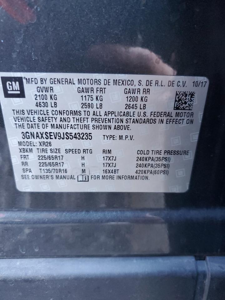 2018 Chevrolet Equinox Lt VIN: 3GNAXSEV9JS543235 Lot: 91691335