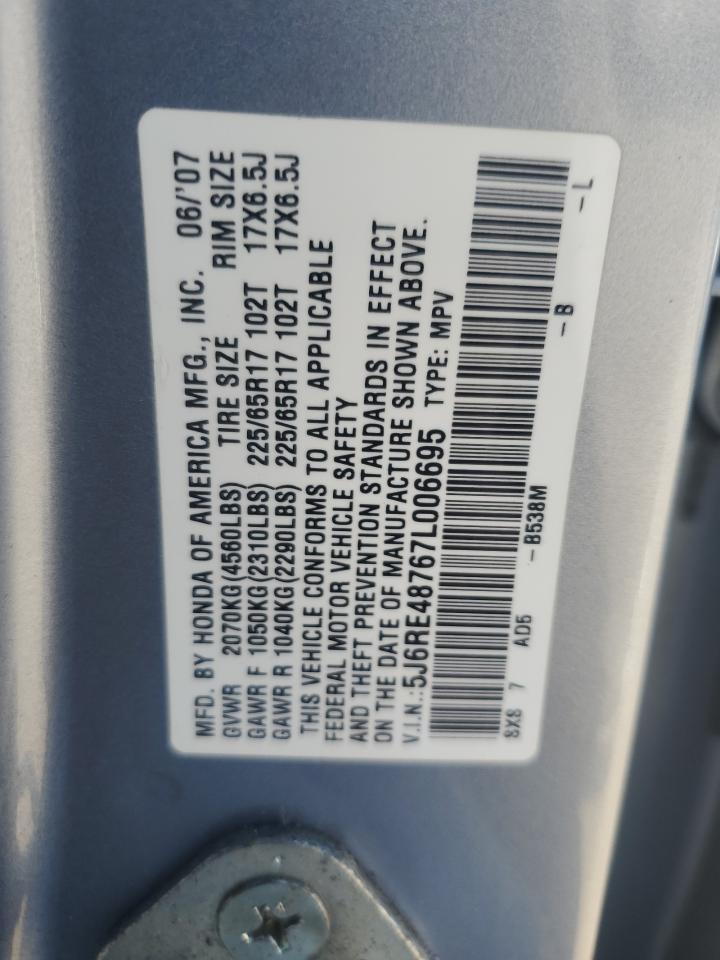 2007 Honda Cr-V Exl VIN: 5J6RE48767L006695 Lot: 92345945